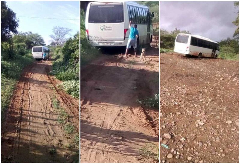 Onibus da Prefeitura de Santa Filomena atolado na estrada tres paus