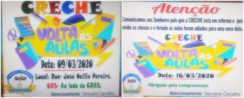 Avisos falta de aulas na creche Santa Filomena