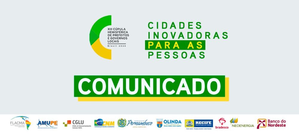 COMUNICADO: XIII Cúpula Hemisférica de Prefeitos e Governos Locais é cancelada