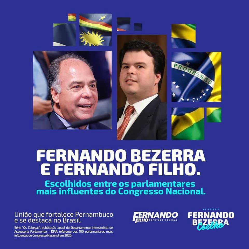 Fernando Bezerra e Fernando Filho escolhidos entre os parlamentares mais influentes do Congresso Nacional
