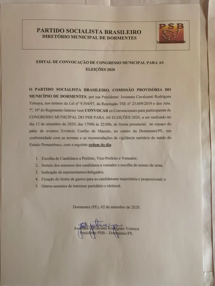 PSB de Dormentes confirma convenção municipal no próximo sábado (12)