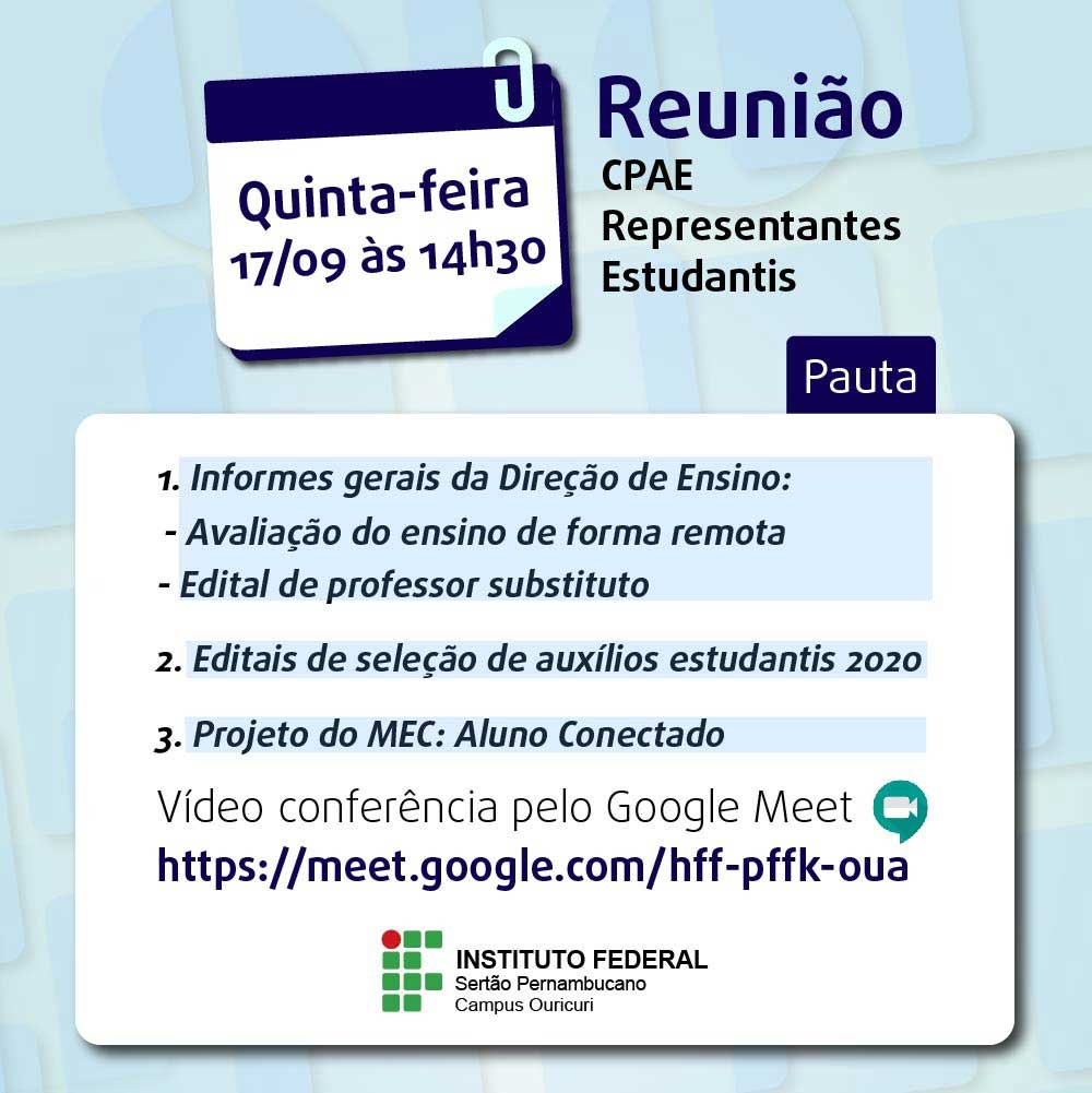 Coordenação de Políticas de Assistência ao Educando fará reunião com representantes estudantis nesta quinta-feira (17)