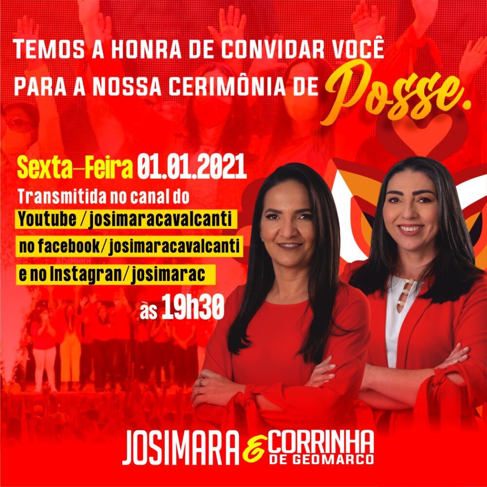 Josimara Cavalcanti e Corrinha de Geomarco convidam para a Cerimônia de Posse