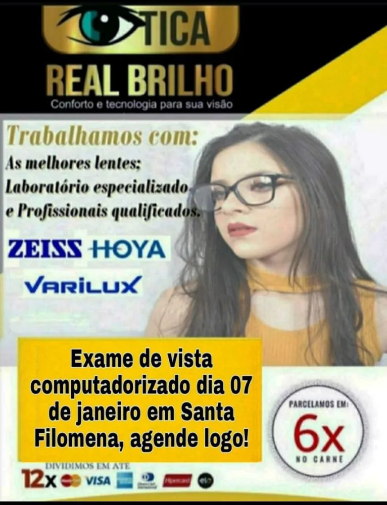 Ótica Real Brilho atenderá com Exame de Vista nesta quinta (7) em Santa Filomena-PE