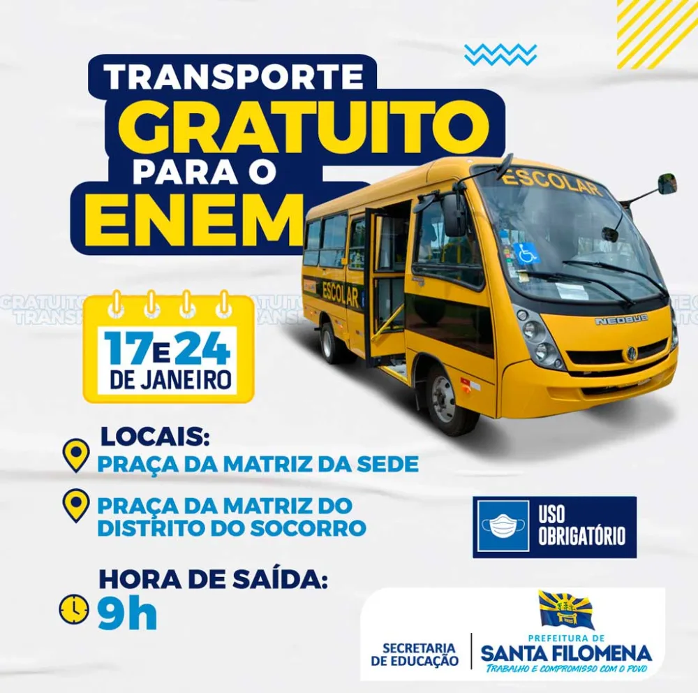 Prefeitura disponibiliza transporte gratuito aos alunos do Enem