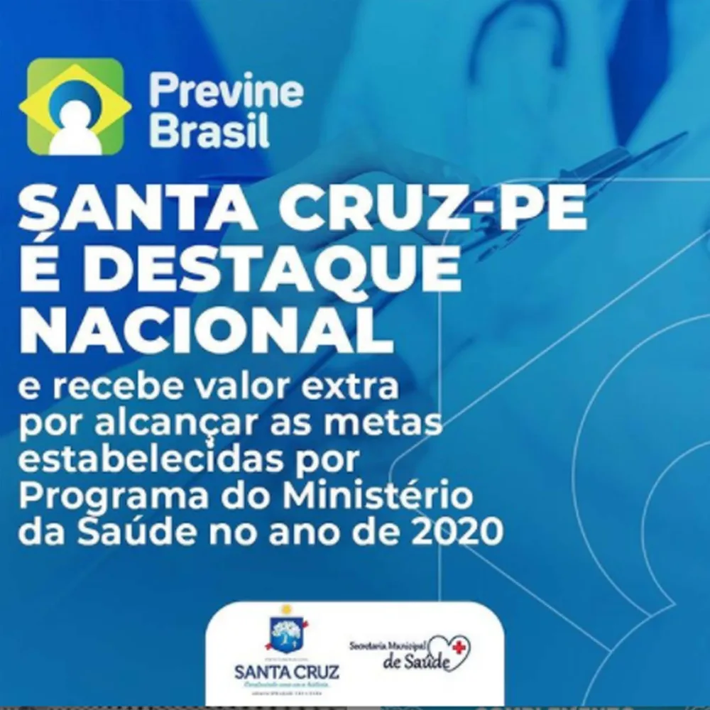 Santa Cruz PE está entre os municípios que alcançaram as metas do Previne Brasil