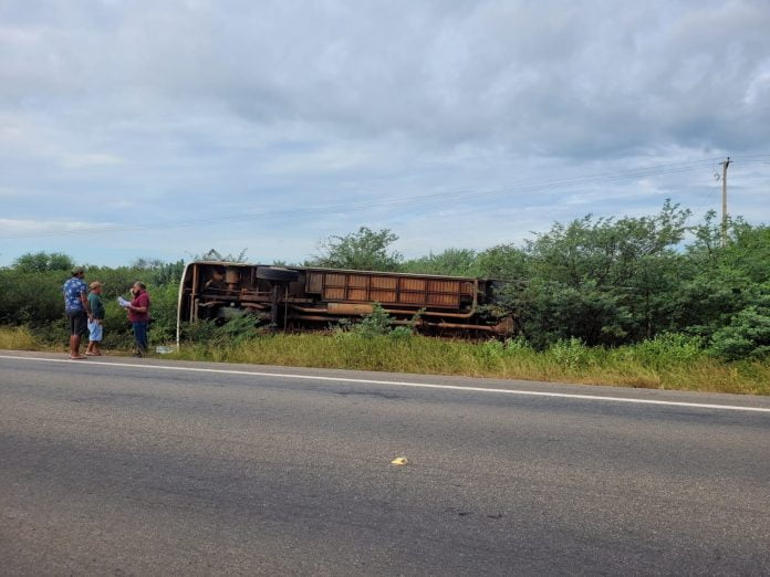 Ônibus da Joalina capota próximo a cidade de Afrânio (PE)