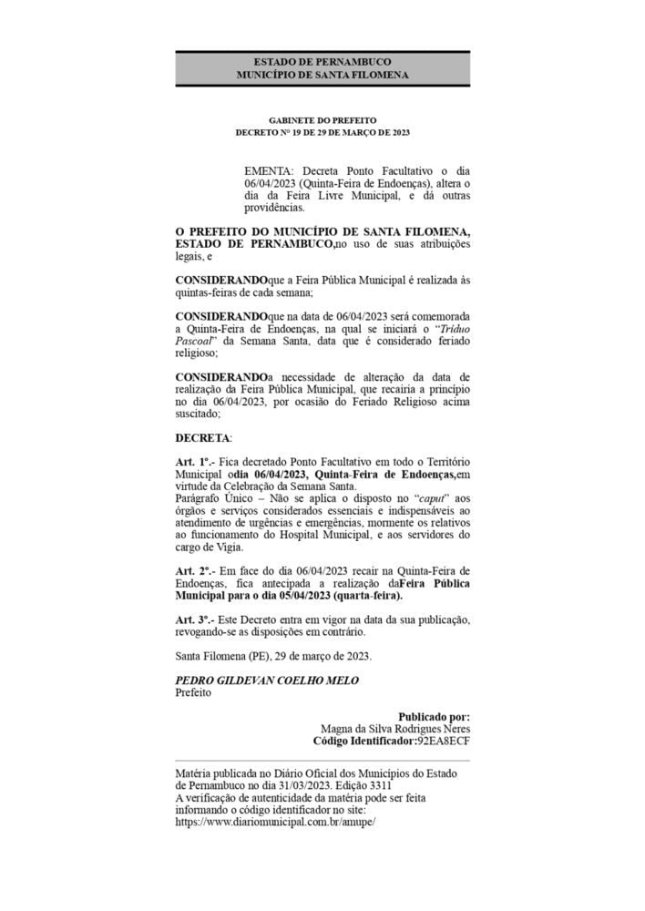 Santa Filomena | Devido a Semana Santa, feira livre será antecipada para quarta-feira (5) 2 Municipio de Santa Filomena page 0001 scaled