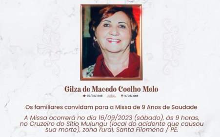 Missa em memória marcará 9 anos de saudade de Dona Gilza Melo; 16 set