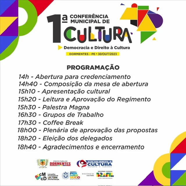 Dormentes realiza 1ª Conferência de Cultura nesta segunda (30); confira programação 2 programacao.jpeg