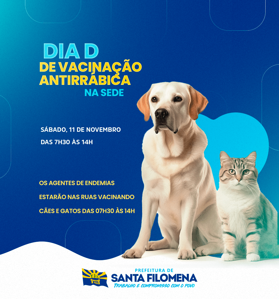 Saábado, 11 será o Dia D da vacinação antirrábica em Santa Filomena