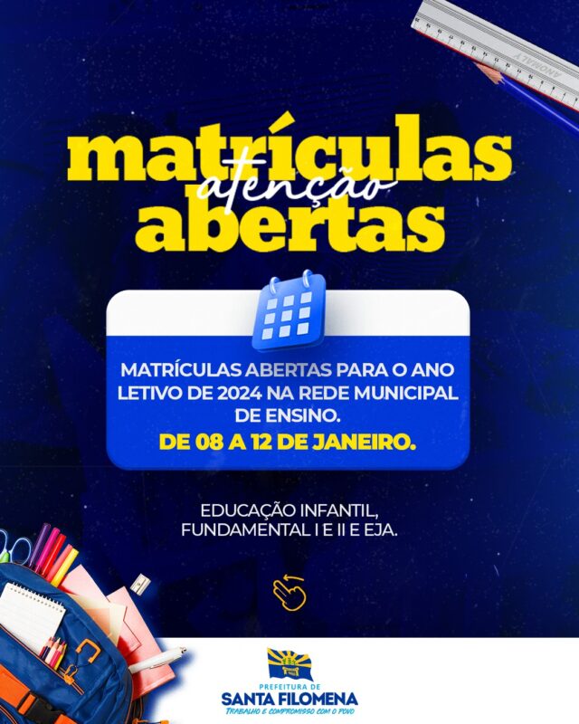 Prefeitura de Santa Filomena divulga calendário de matrículas para o ano letivo da rede municipal de ensino 2 ad7a215d 3f52 4db7 8ab5 c53de39c6047
