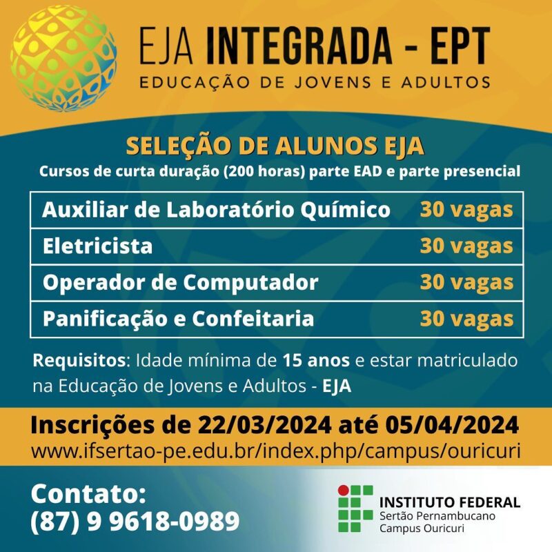 Campus Ouricuri abre seleção de estudantes para cursos do programa EJA/EPT 2 a9b23d00 d7dd 4341 888a 1dabf0b42f6e 2