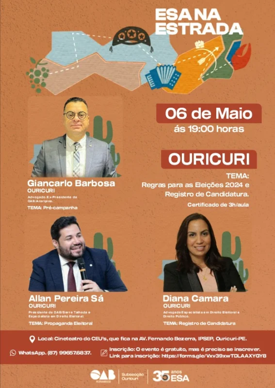 Eleições 2024 em Ouricuri: Tire suas dúvidas com especialistas da OAB em seminário gratuito! 2 OAB Eleicoes Ouricuri 1CA 2024