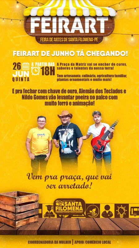 Santa Filomena se prepara para noite com música, artesanato e sabores na FEIRART de junho 2 8d5a5001 7bd9 46ae 9418 d436dd51d079