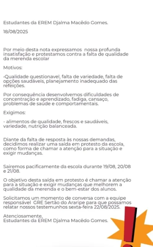 Estudantes da EREM distrito do Socorro protestam contra merenda escolar e cobram melhorias imediatas 2 whatsapp image 2025 08 19 at 09.53.05 scaled e1755614086440